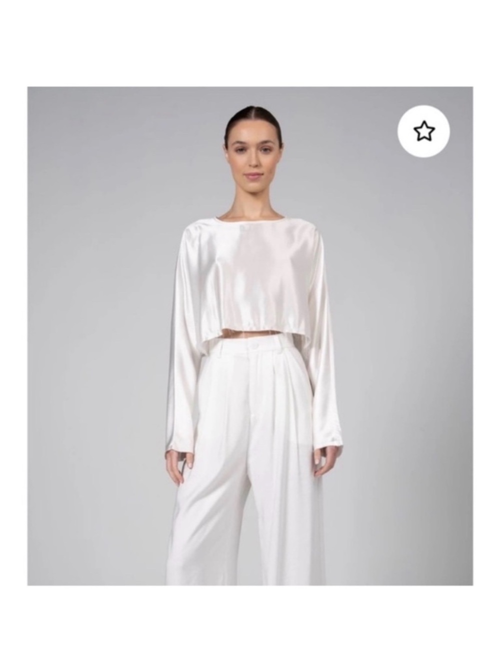 NONchalant Label Emilia Crop Top Ivory silk satin cropped blouse long sleeve